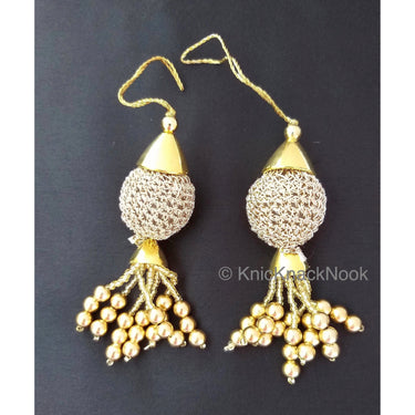 2 x Copper And Gold Tassels, Copper Crochet Ball Tassels, Bridal Tassels